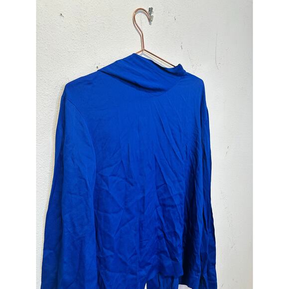 JOSEPH Women's Royal Blue High Neck Attached Scarf Cannon Glazed Top Size 38 - Picture 3 of 14